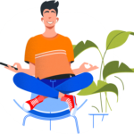 Cartoon graphic of a smiling guy in a zen pose